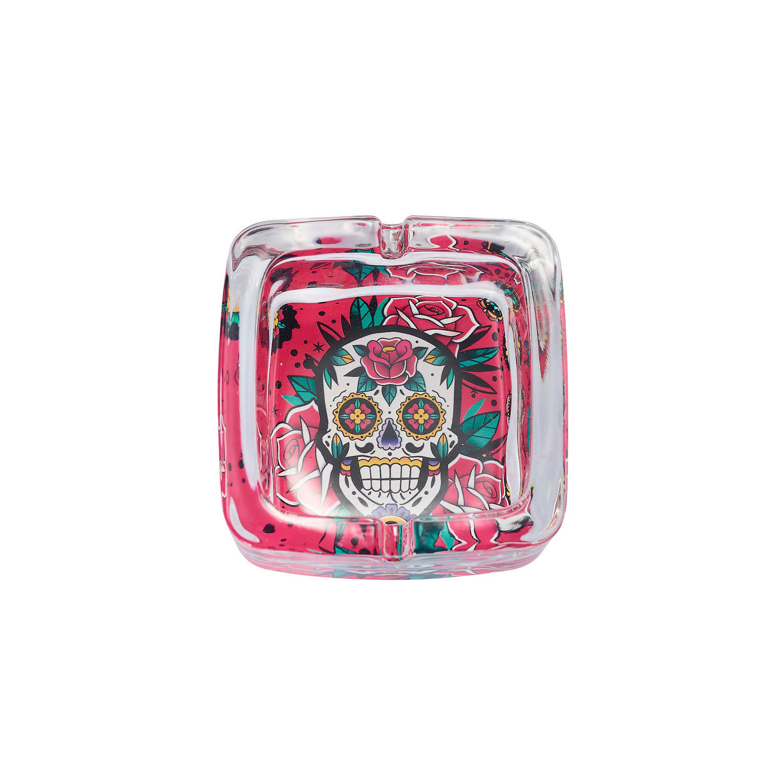 CH GLASS ASHTRAY COLORFUL SKULL