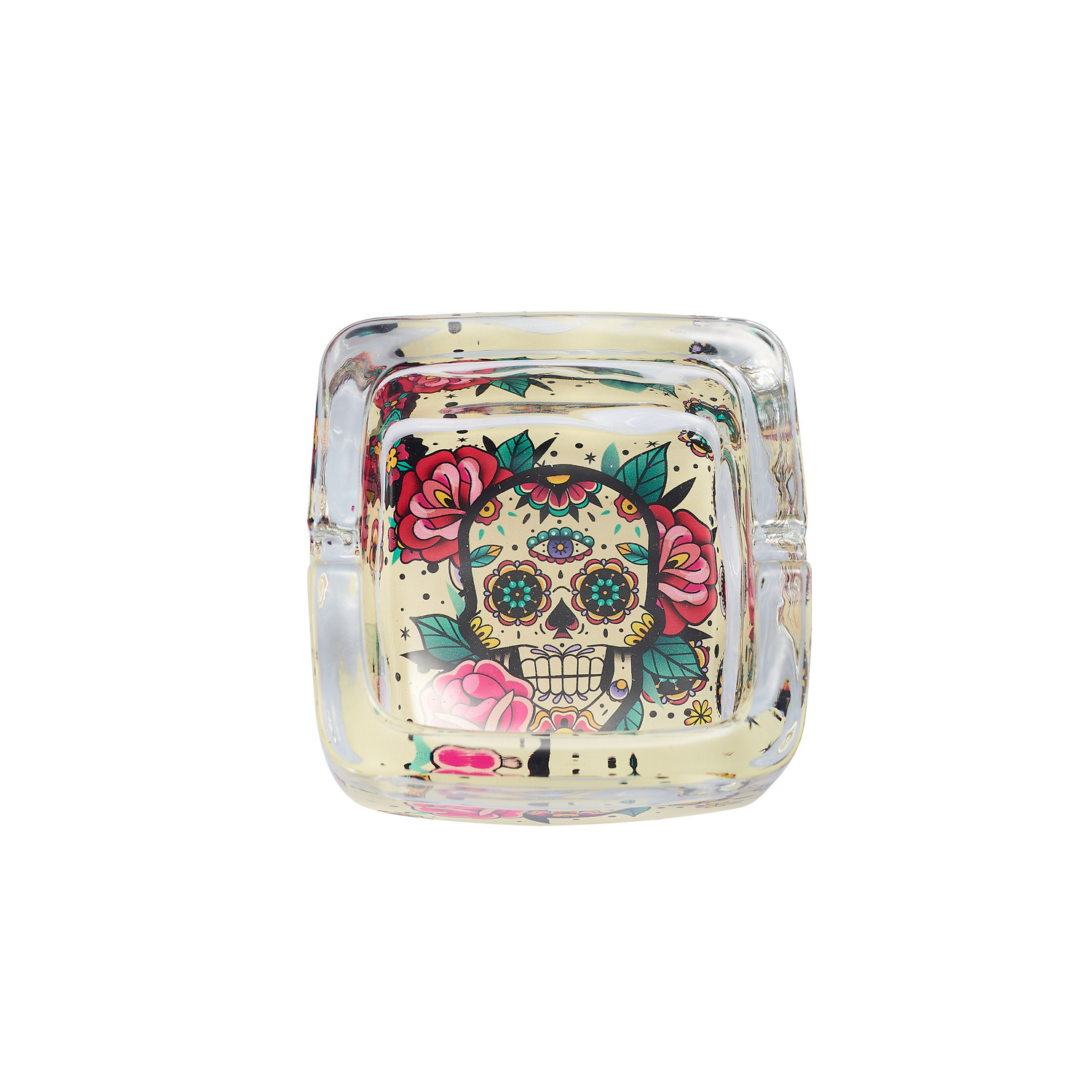 CH GLASS ASHTRAY COLORFUL SKULL