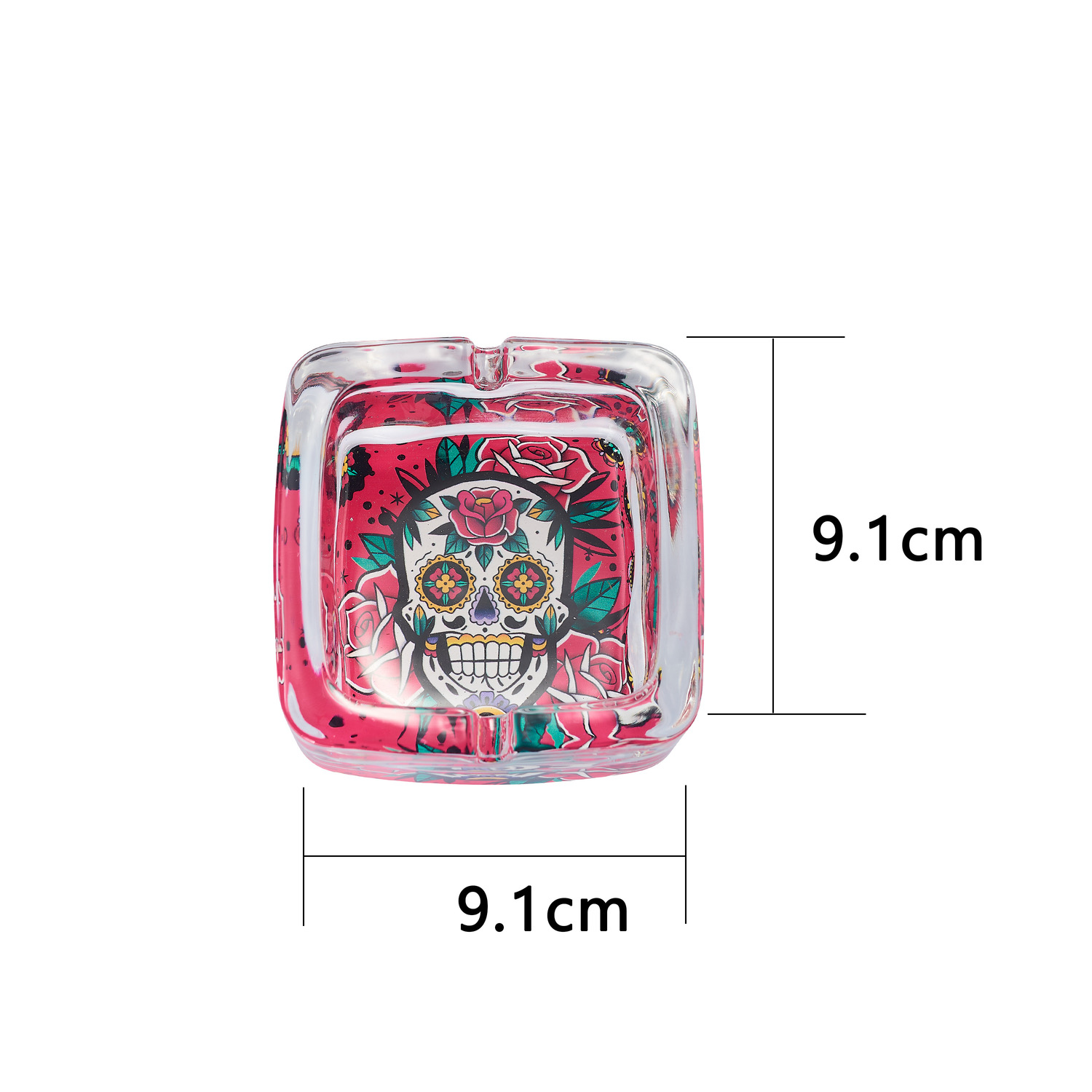 CH GLASS ASHTRAY COLORFUL SKULL