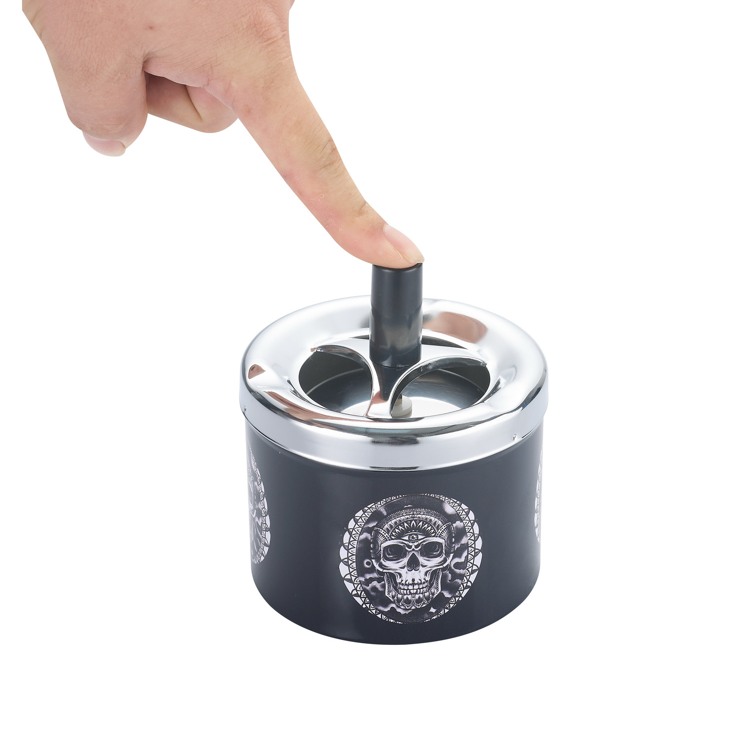 CH PUSH ASHTRAY BLK SKULL DL-6