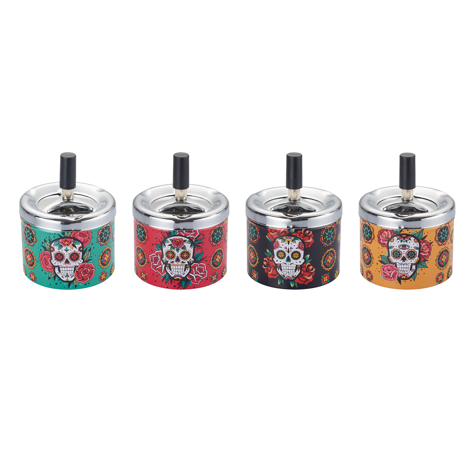 CH PUSH ASHTRAY COLORFUL SKULL DL-6