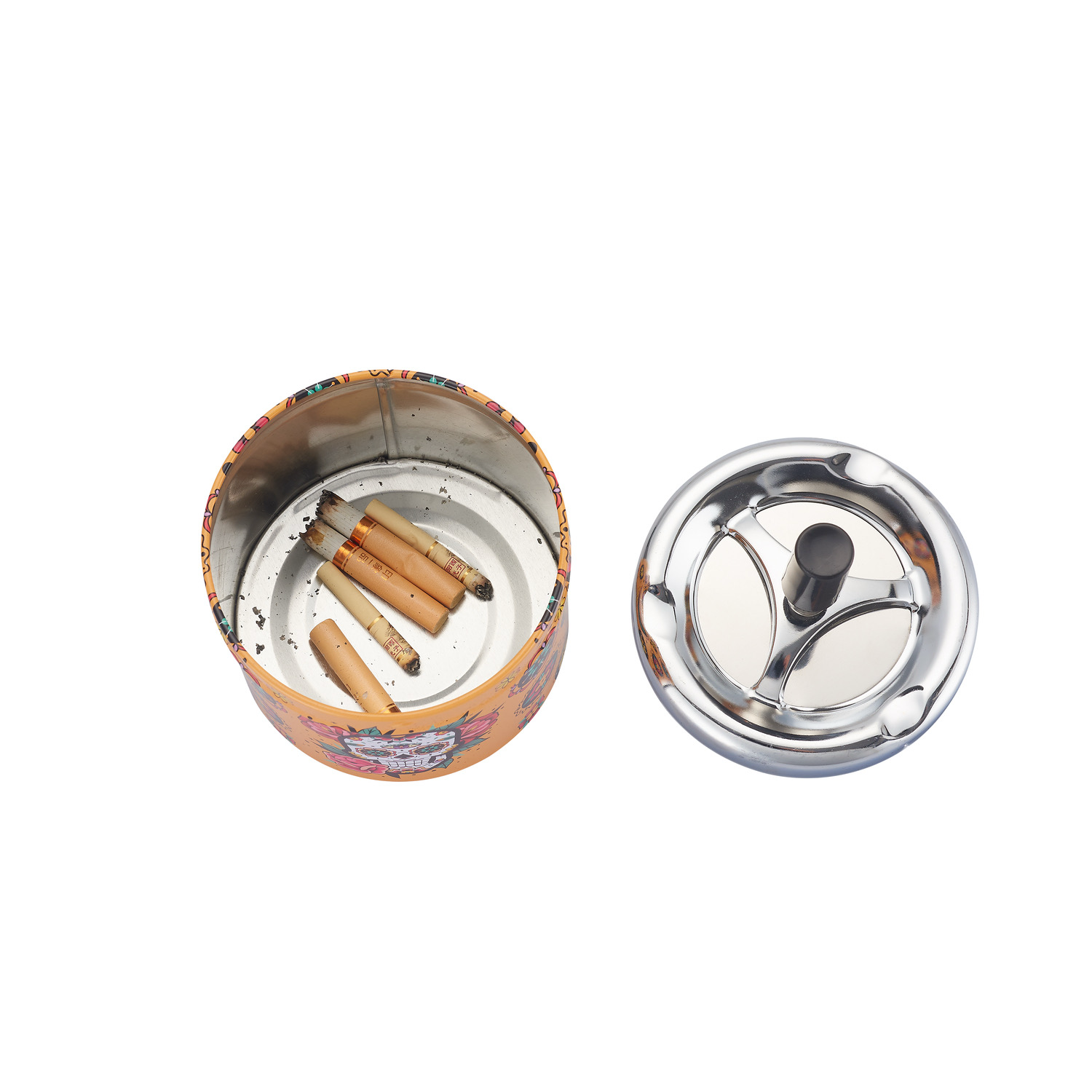 CH PUSH ASHTRAY COLORFUL SKULL DL-6