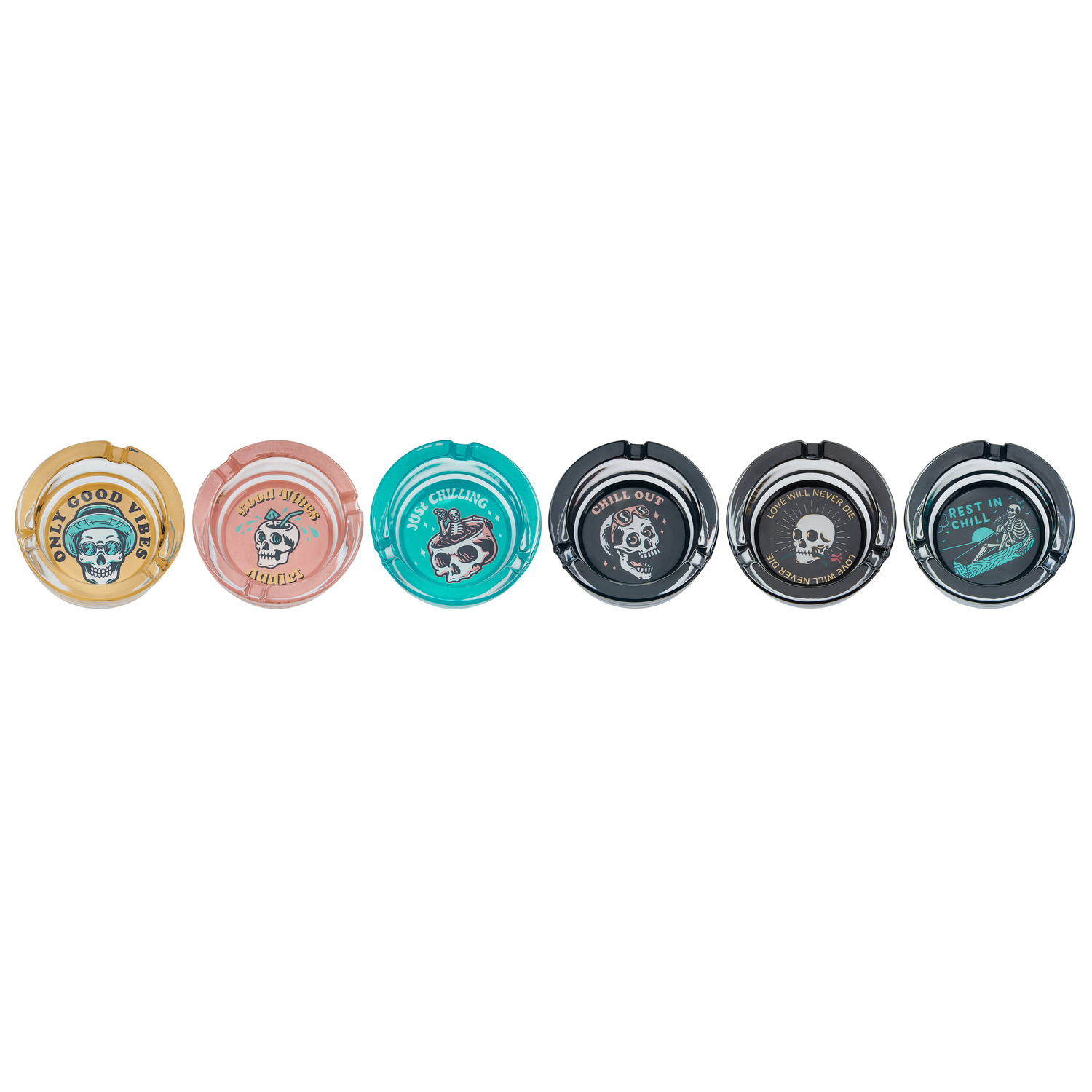 CH SKULL ROUND GLASS ASHTRAY DL-6