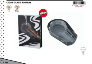 SM CIGAR GLASS ASHTRAY BLK GB DL-1