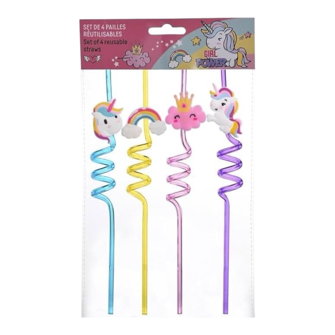 Unicorn Set 4 Straws In Bag